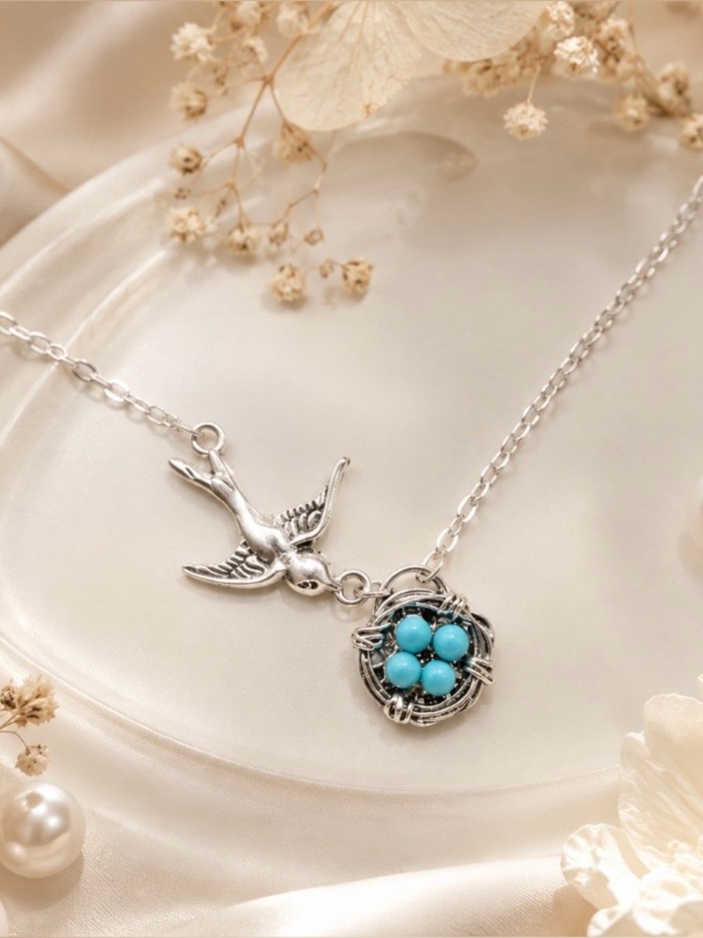 NEW! Unique Bird and Turquoise Nest Necklace. Lucky Necklace A1-50